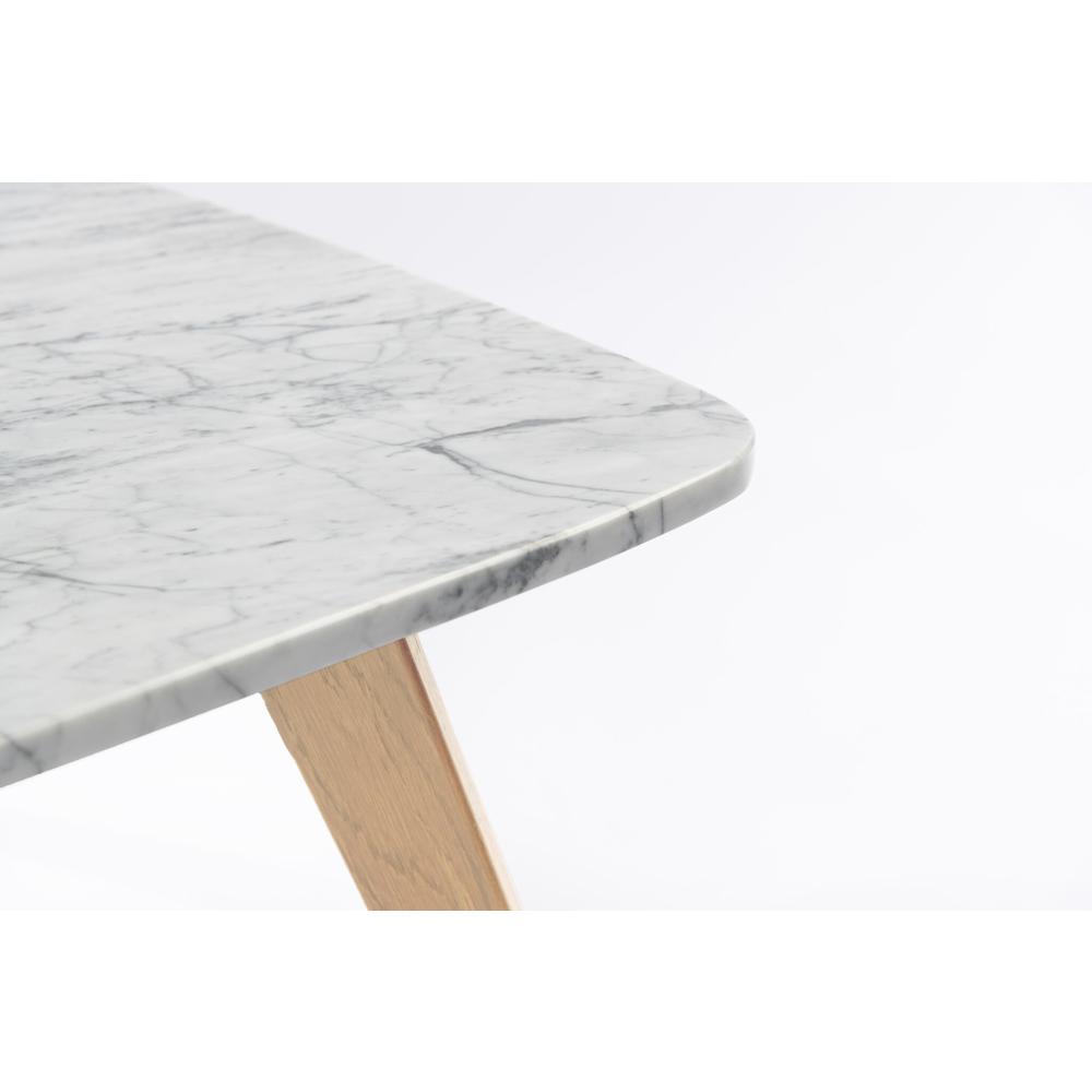 Vezzana 31" Square Italian Carrara White Marble Coffee Table with Oak Legs By The Bianco Collection