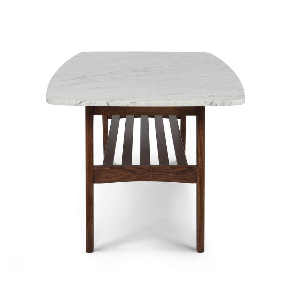 Laura 43" Rectangular Italian Carrara White Marble Coffee Table with Walnut Shelf By The Bianco Collection | Coffee Tables | Modishstore - 5