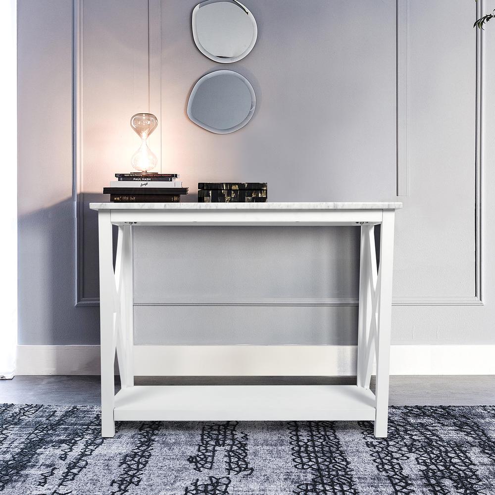 Agatha 39" Rectangular Italian Carrara White Marble Console Table with white color solid wood Legs By The Bianco Collection | Console Tables | Modishstore - 1