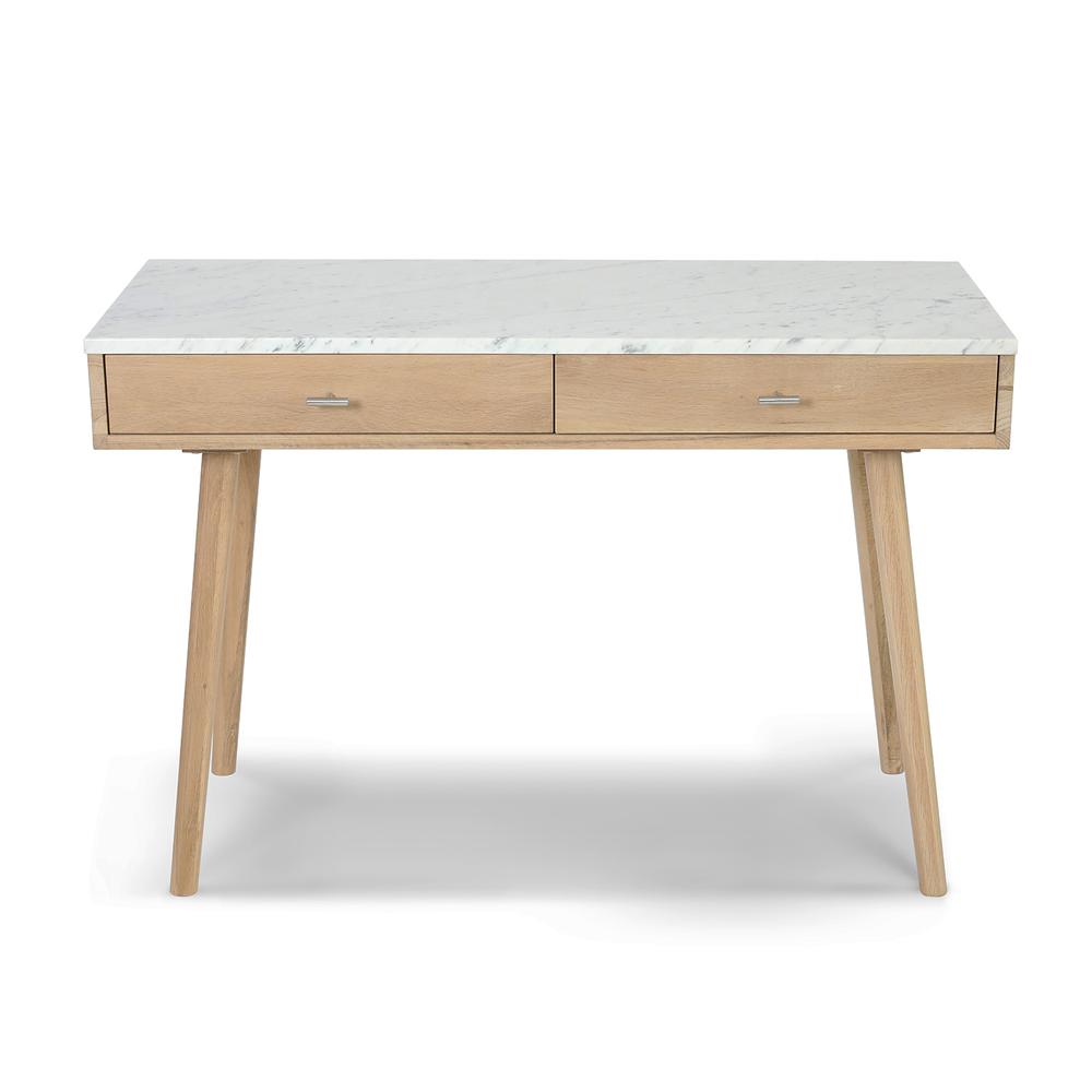 Viola 44" Rectangular Italian Carrara White Marble Writing Desk with Oak Legs By The Bianco Collection | Desks | Modishstore - 8