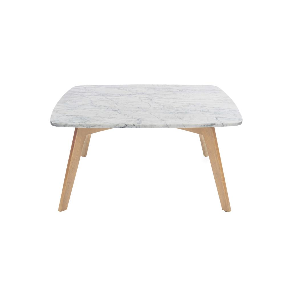 Vezzana 31" Square Italian Carrara White Marble Coffee Table with Oak Legs By The Bianco Collection | Coffee Tables | Modishstore - 7