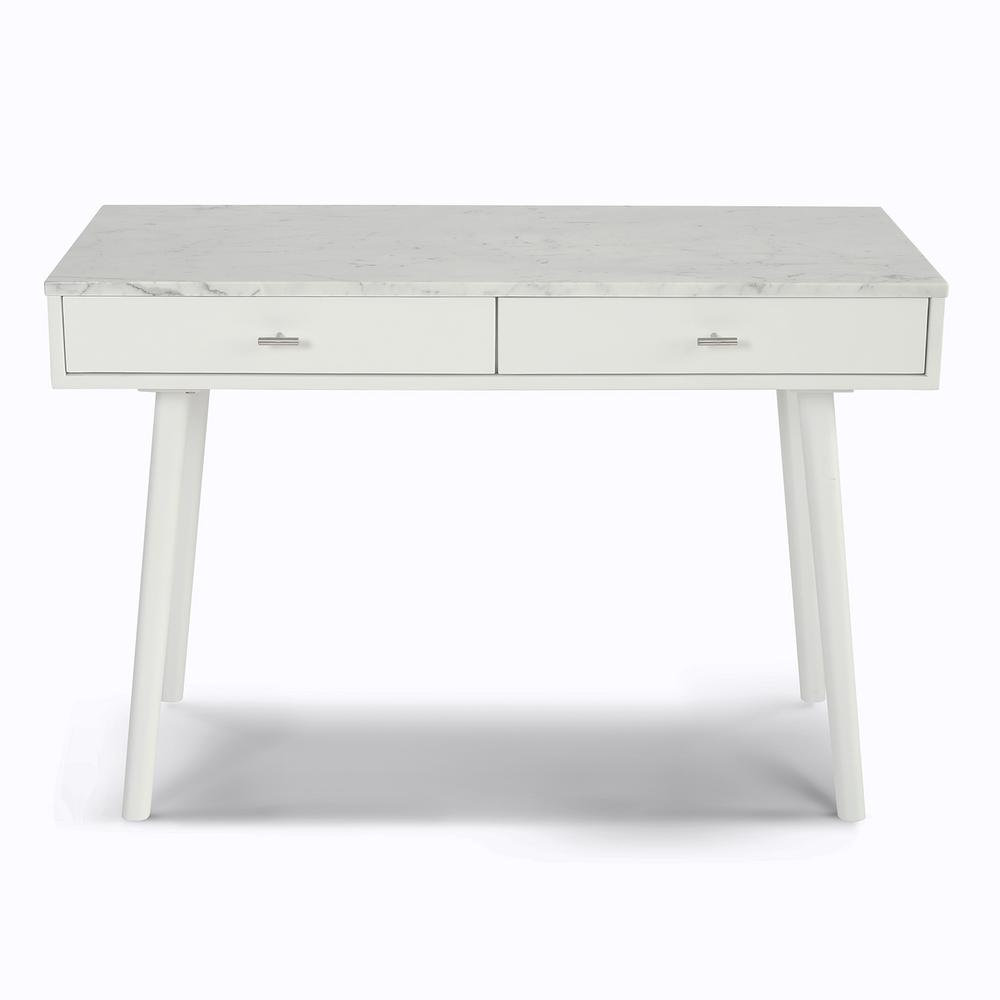 Viola 44" Rectangular White Marble Writing Desk with White Legs, TBC-4103-PT1730-WHT By The Bianco Collection | Desks | Modishstore - 8