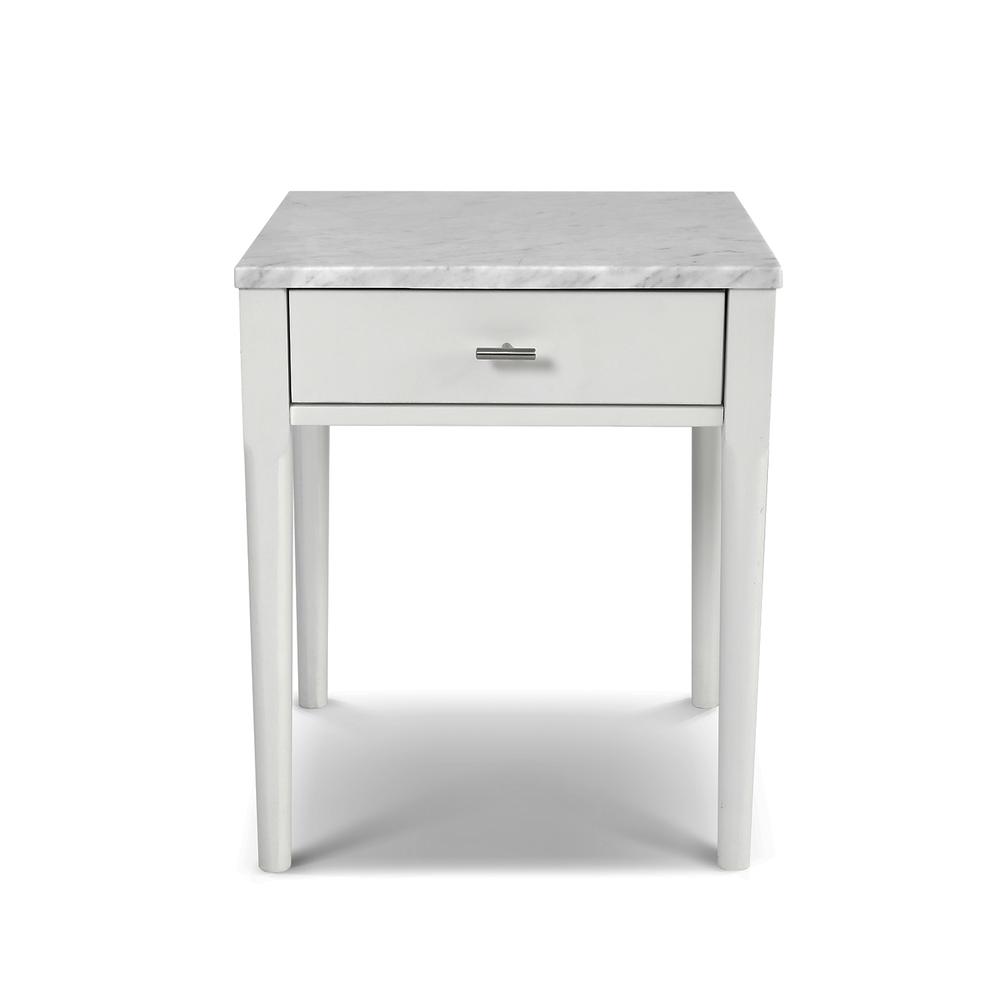 Alto 18" Square Italian Carrara White Marble Side Table with White Legs By The Bianco Collection