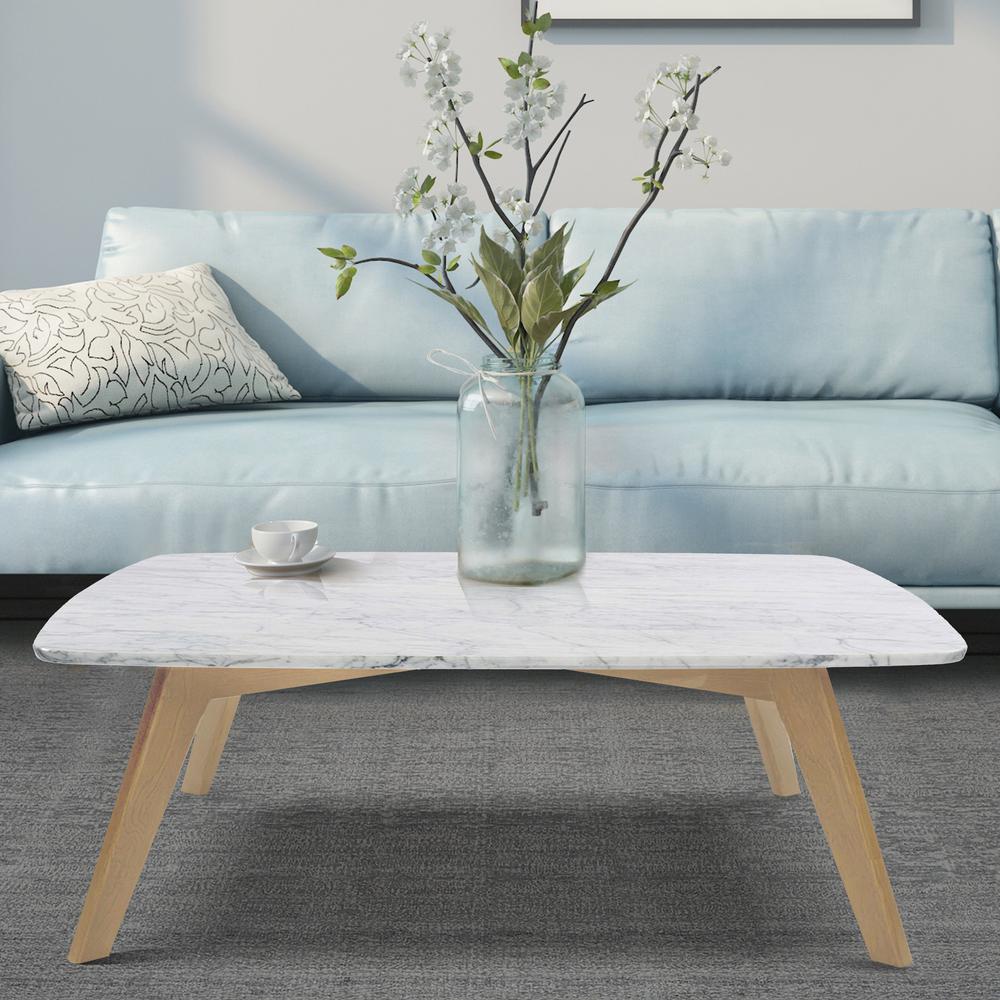 Vezzana 31" Square Italian Carrara White Marble Coffee Table with Oak Legs By The Bianco Collection | Coffee Tables | Modishstore - 2