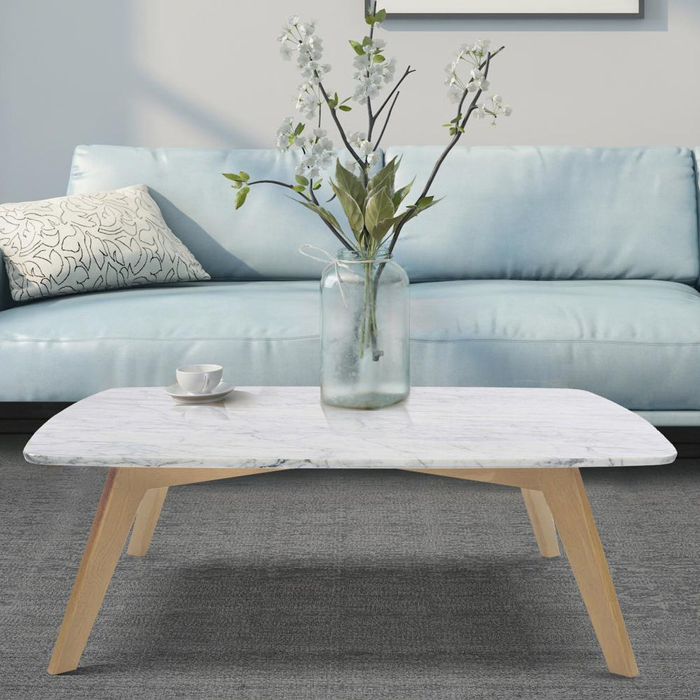 Vezzana 31" Square Italian Carrara White Marble Coffee Table with Oak Legs By The Bianco Collection | Coffee Tables | Modishstore - 2