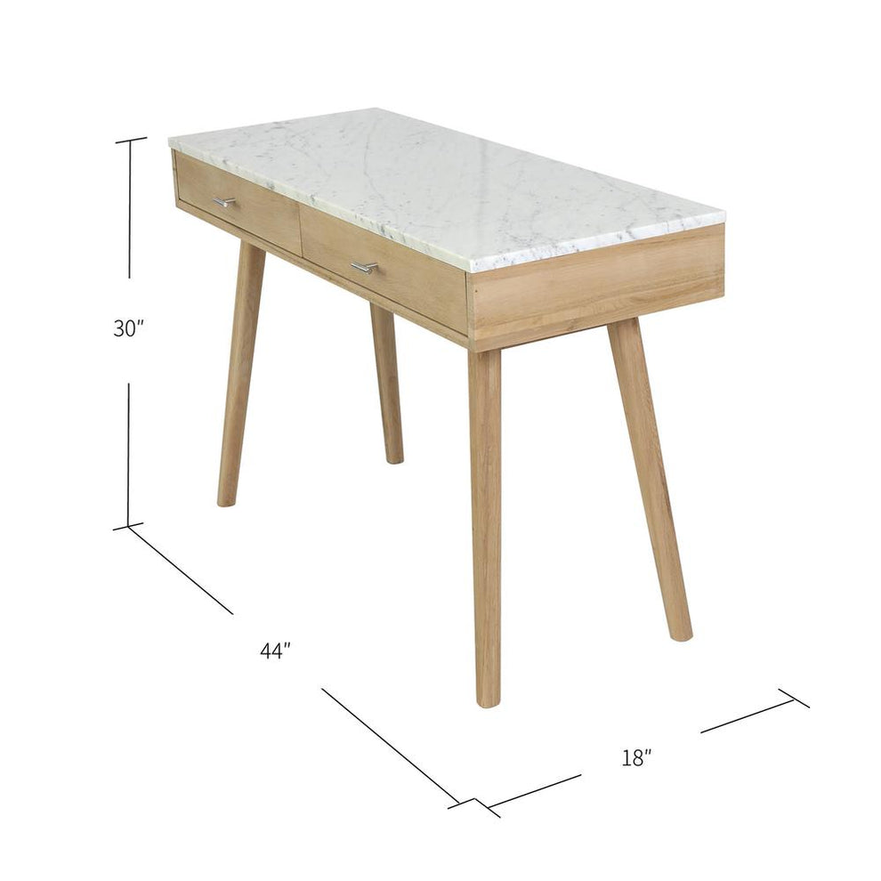 Viola 44" Rectangular Italian Carrara White Marble Writing Desk with Oak Legs By The Bianco Collection | Desks | Modishstore - 3