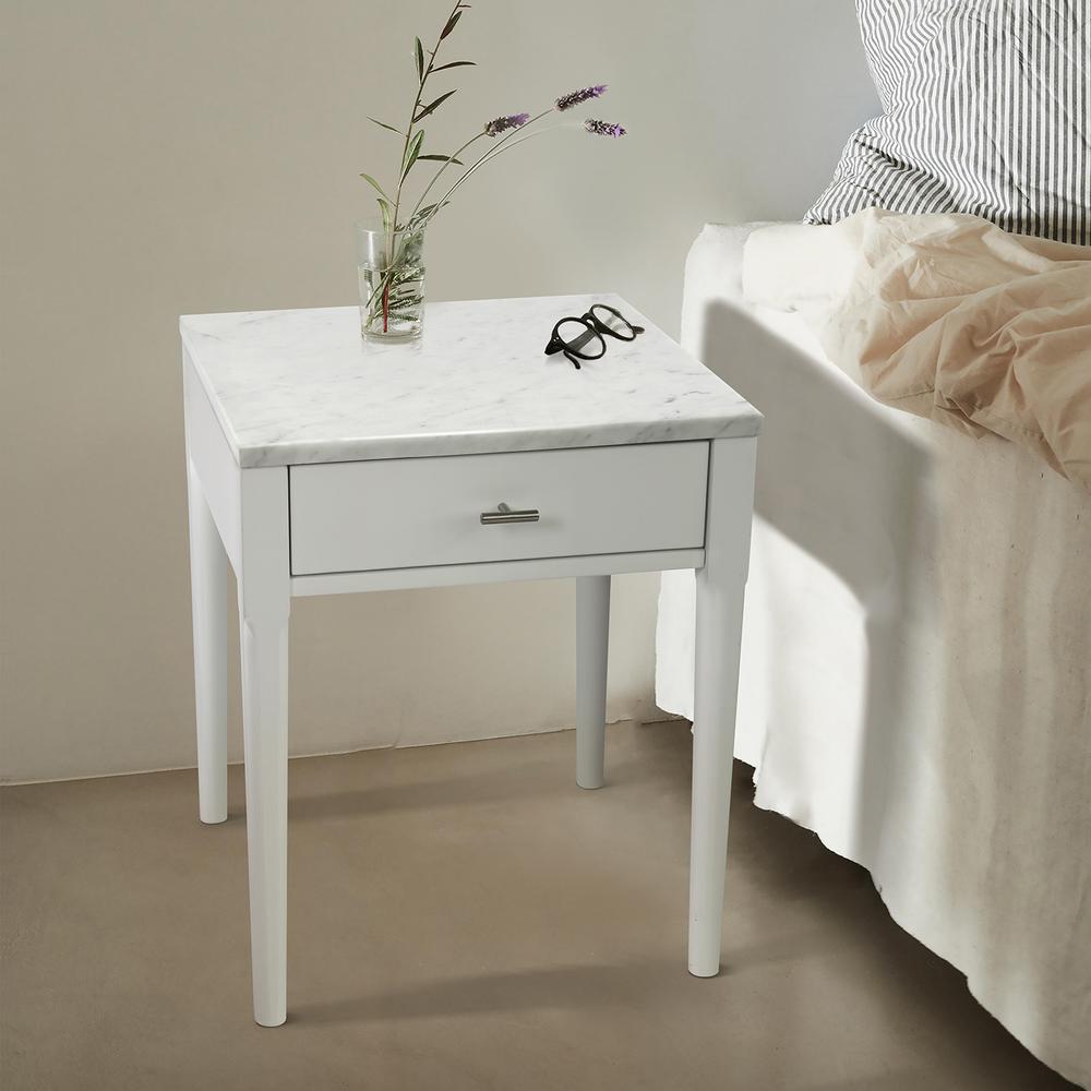 Alto 18" Square Italian Carrara White Marble Side Table with White Legs By The Bianco Collection | Side Tables | Modishstore - 2