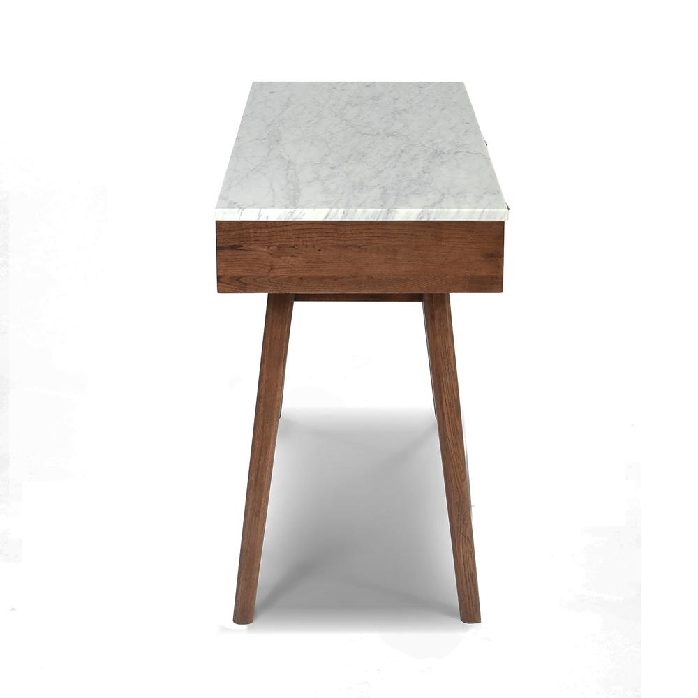 Viola 44" Rectangular White Marble Writing Desk with Walnut Legs, TBC-4103-PT1836-WHT By The Bianco Collection | Desks | Modishstore - 5