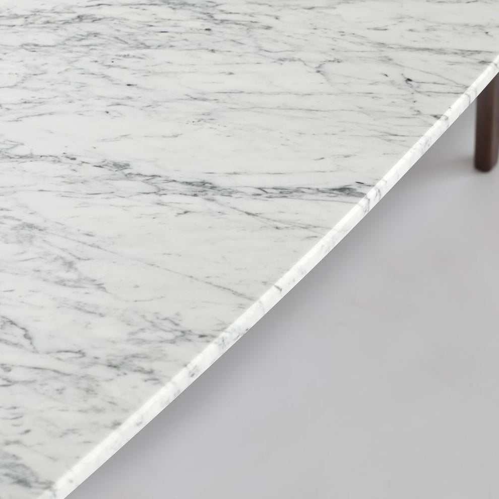 Laura 43" Rectangular Italian Carrara White Marble Coffee Table with Walnut Shelf By The Bianco Collection | Coffee Tables | Modishstore - 4