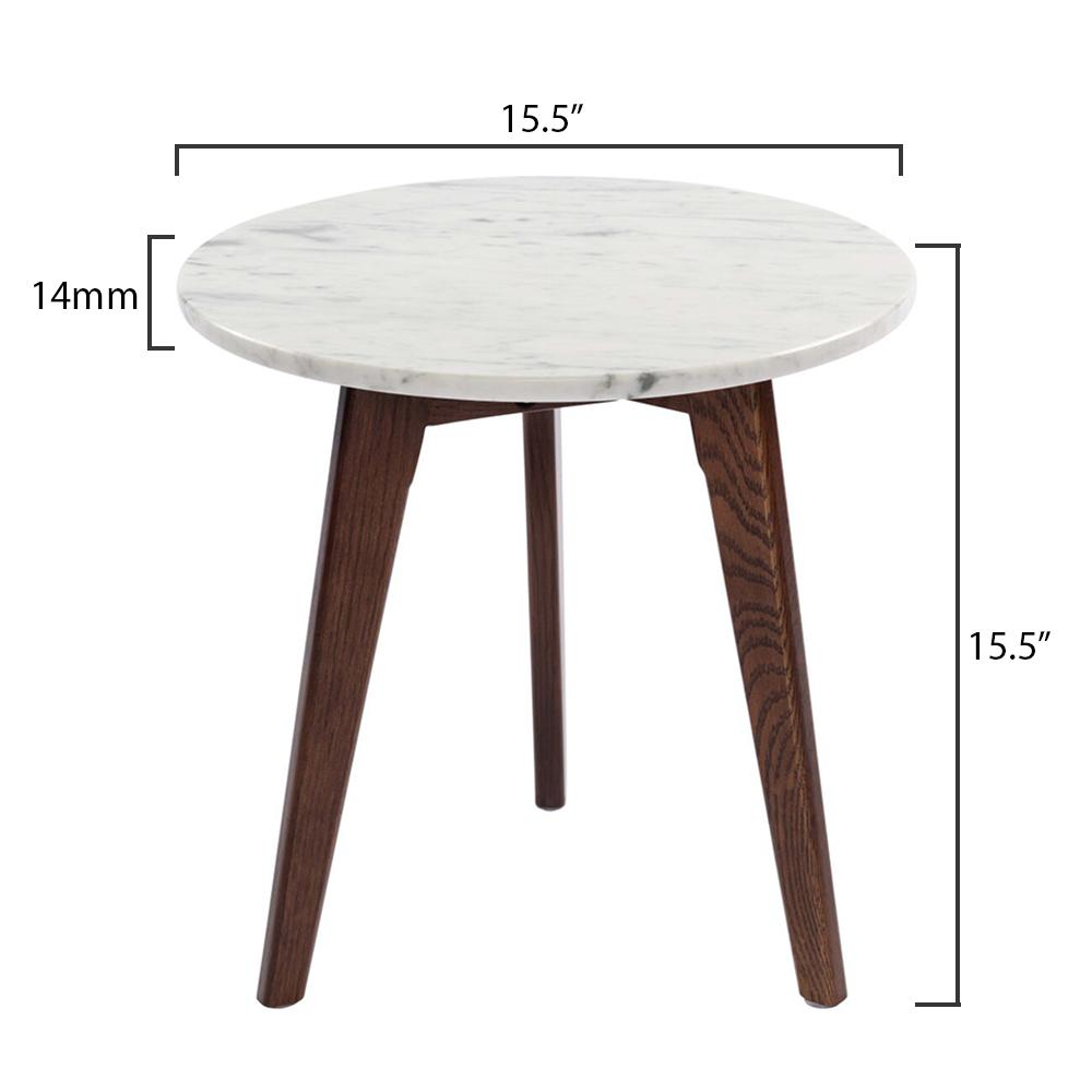Cherie 15" Round Italian Carrara White Marble Side Table with Walnut Legs By The Bianco Collection | Side Tables | Modishstore - 2