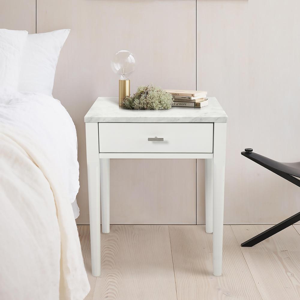 Alto 18" Square Italian Carrara White Marble Side Table with White Legs By The Bianco Collection | Side Tables | Modishstore - 1