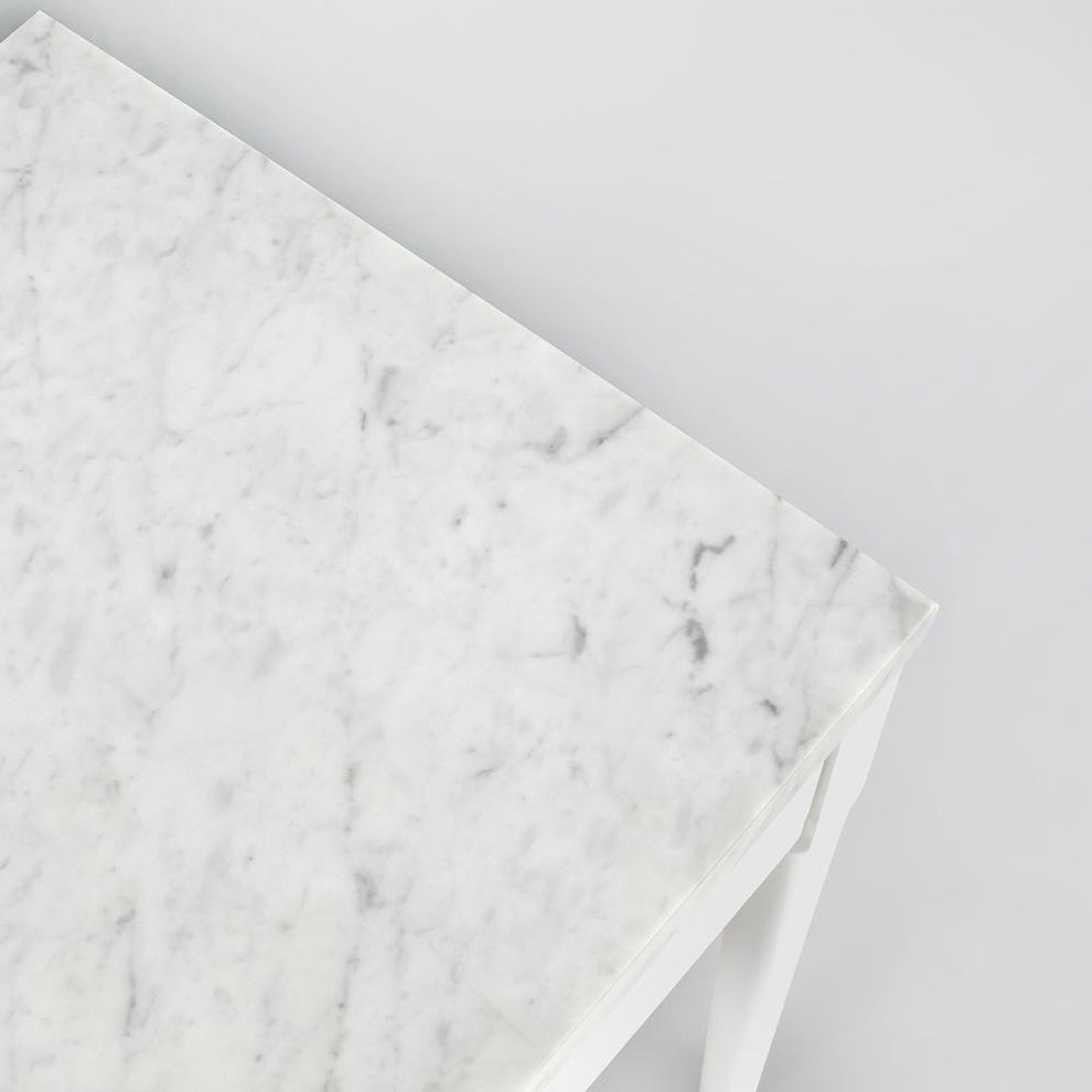 Alto 18" Square Italian Carrara White Marble Side Table with White Legs By The Bianco Collection | Side Tables | Modishstore - 4