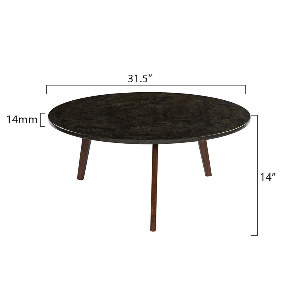 Stella 31" Round Italian Black Marble Coffee Table with Walnut Legs By The Bianco Collection