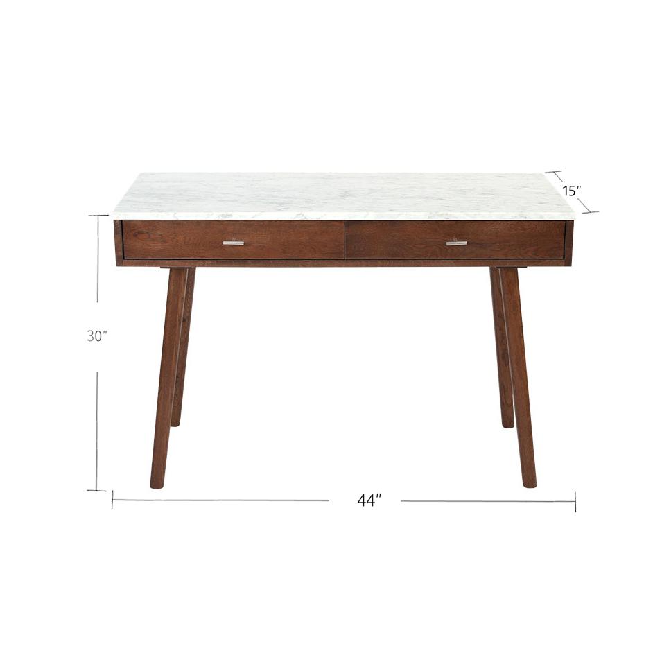 Viola 44" Rectangular White Marble Writing Desk with Walnut Legs, TBC-4103-PT1836-WHT By The Bianco Collection