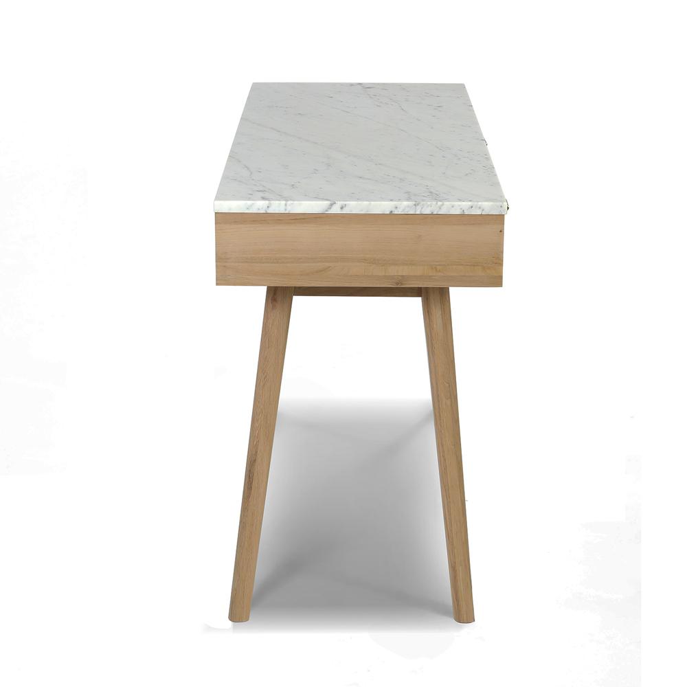 Viola 44" Rectangular Italian Carrara White Marble Writing Desk with Oak Legs By The Bianco Collection | Desks | Modishstore - 6