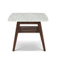 Cassoro 24" Square Italian Carrara White Marble Side Table with Walnut Shelf By The Bianco Collection