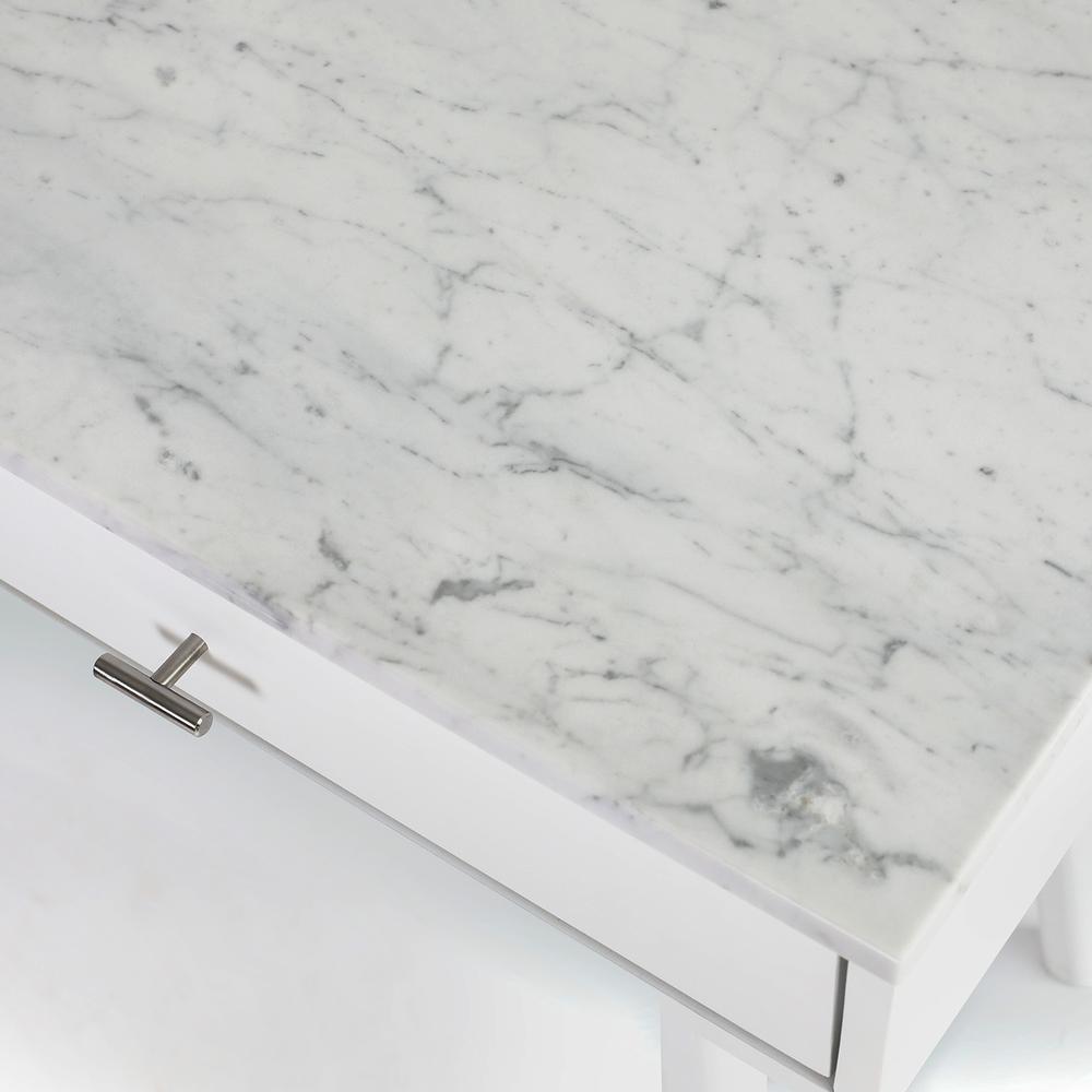 Viola 44" Rectangular White Marble Writing Desk with White Legs, TBC-4103-PT1730-WHT By The Bianco Collection | Desks | Modishstore - 5