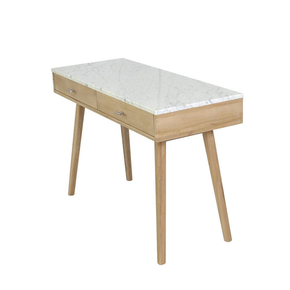 Viola 44" Rectangular Italian Carrara White Marble Writing Desk with Oak Legs By The Bianco Collection | Desks | Modishstore - 7
