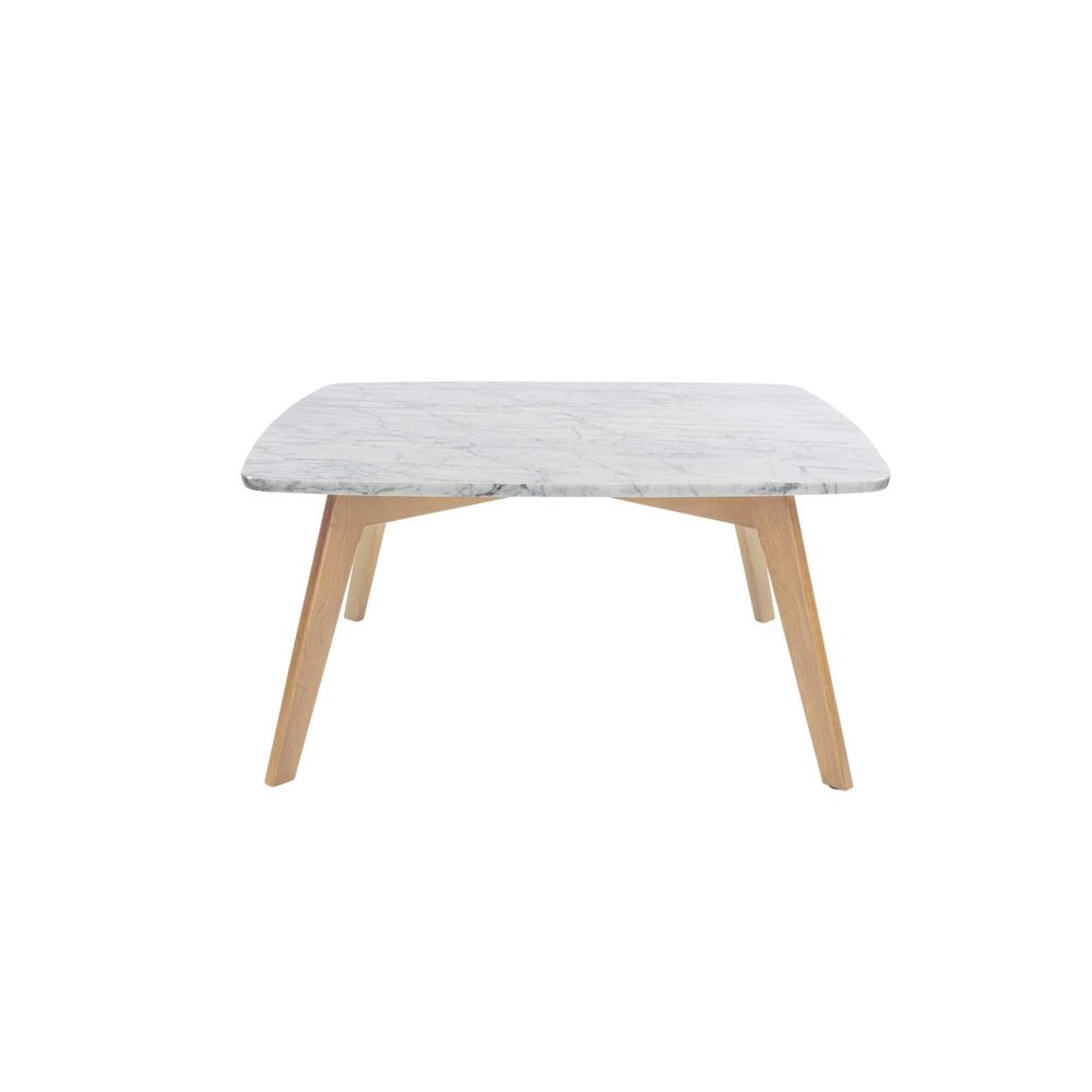 Vezzana 31" Square Italian Carrara White Marble Coffee Table with Oak Legs By The Bianco Collection | Coffee Tables | Modishstore - 8