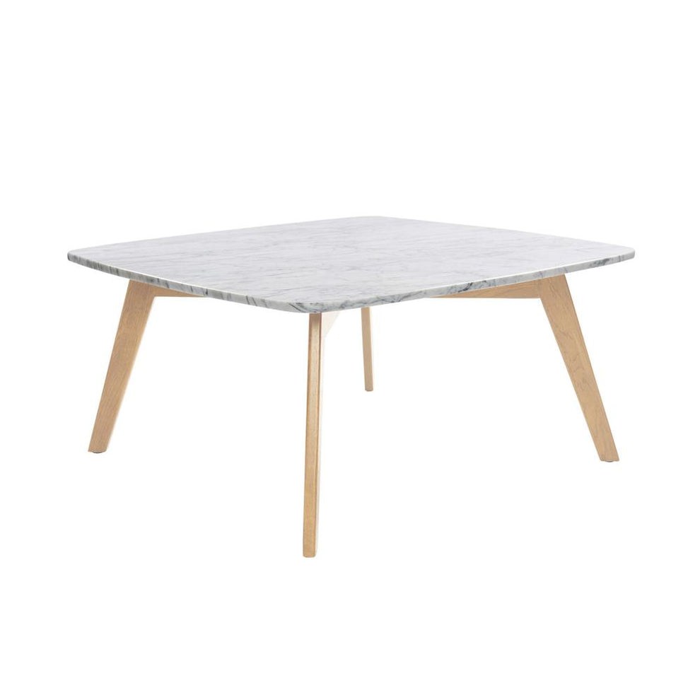 Vezzana 31" Square Italian Carrara White Marble Coffee Table with Oak Legs By The Bianco Collection | Coffee Tables | Modishstore - 6