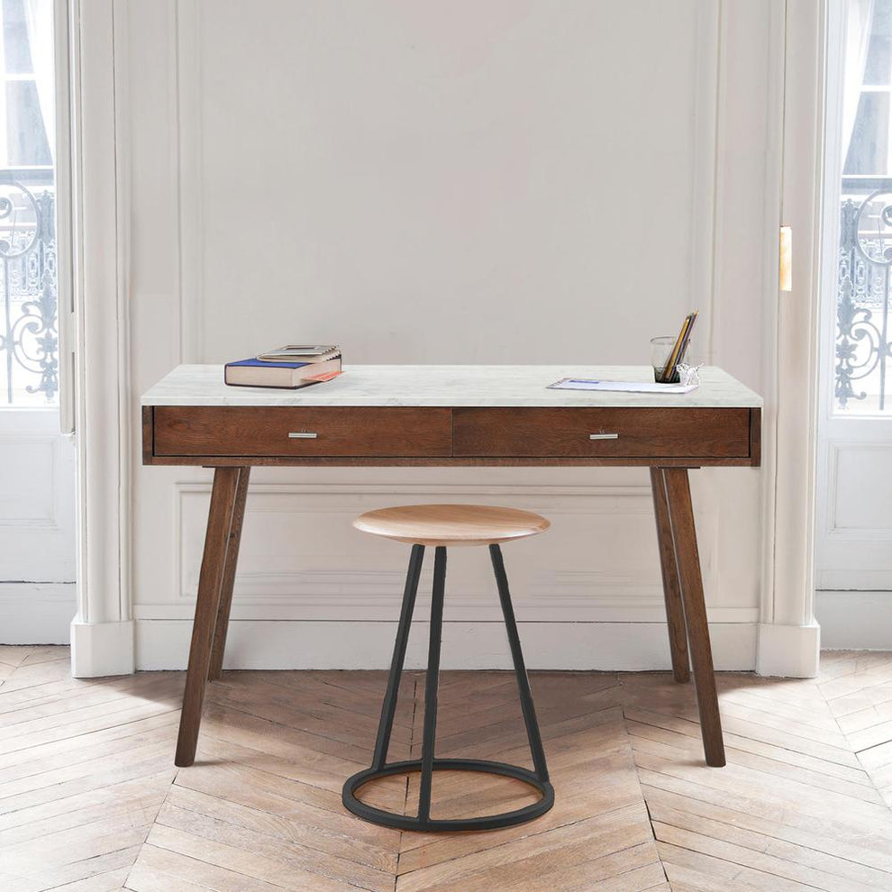 Viola 44" Rectangular White Marble Writing Desk with Walnut Legs, TBC-4103-PT1836-WHT By The Bianco Collection | Desks | Modishstore - 2