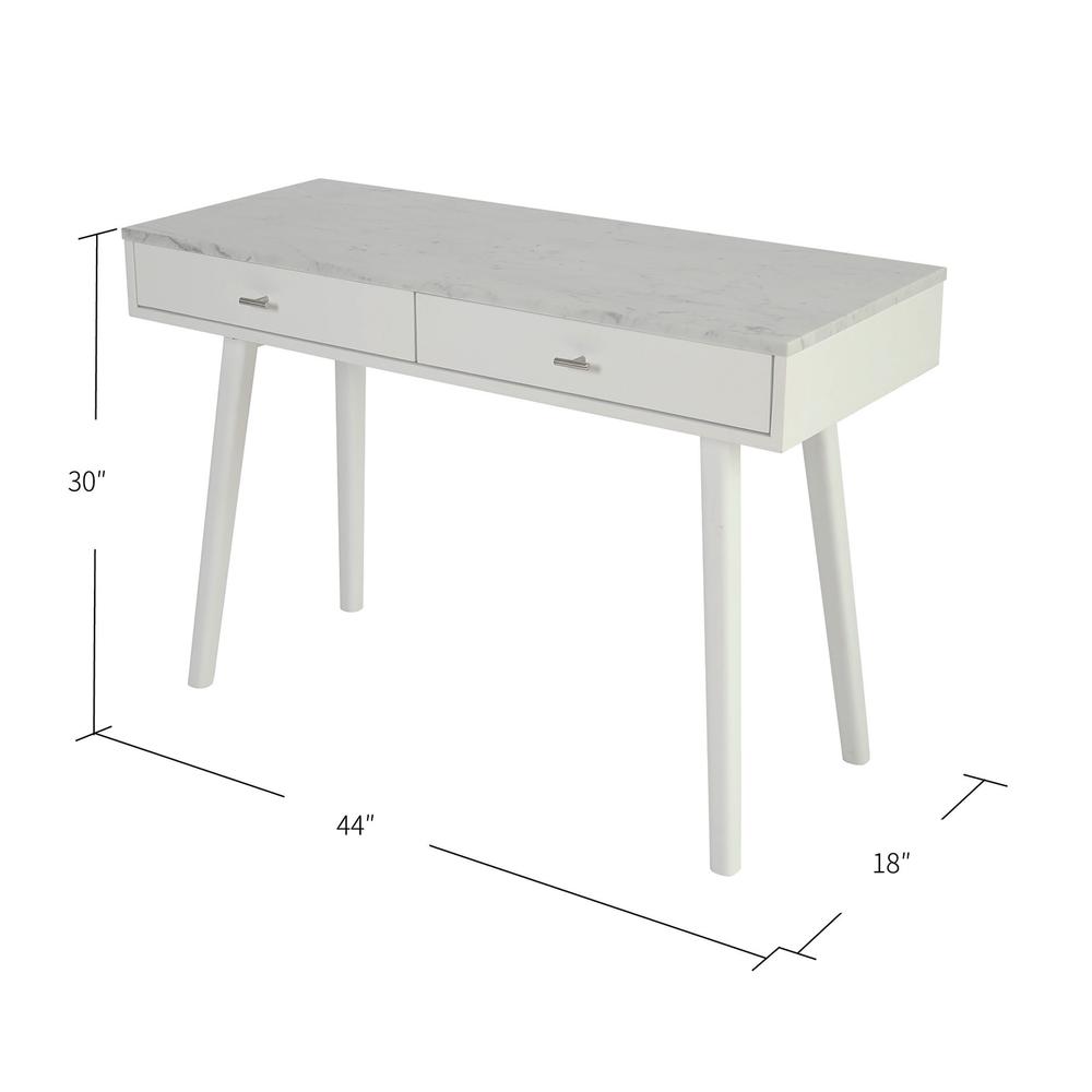 Viola 44" Rectangular White Marble Writing Desk with White Legs, TBC-4103-PT1730-WHT By The Bianco Collection | Desks | Modishstore - 3