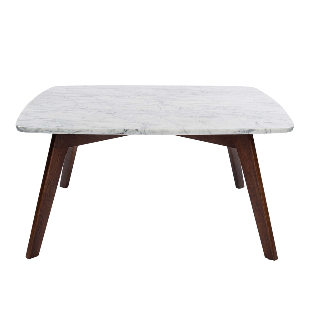 Vezzana 31" Square Italian Carrara White Marble Coffee Table with Walnut Legs By The Bianco Collection | Coffee Tables | Modishstore - 2