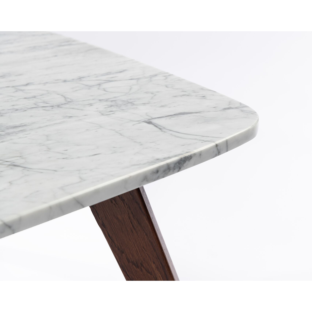 Vezzana 31" Square Italian Carrara White Marble Coffee Table with Walnut Legs By The Bianco Collection | Coffee Tables | Modishstore - 5