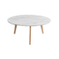 Stella 31" Round Italian Carrara White Marble Coffee Table with Walnut Legs By The Bianco Collection