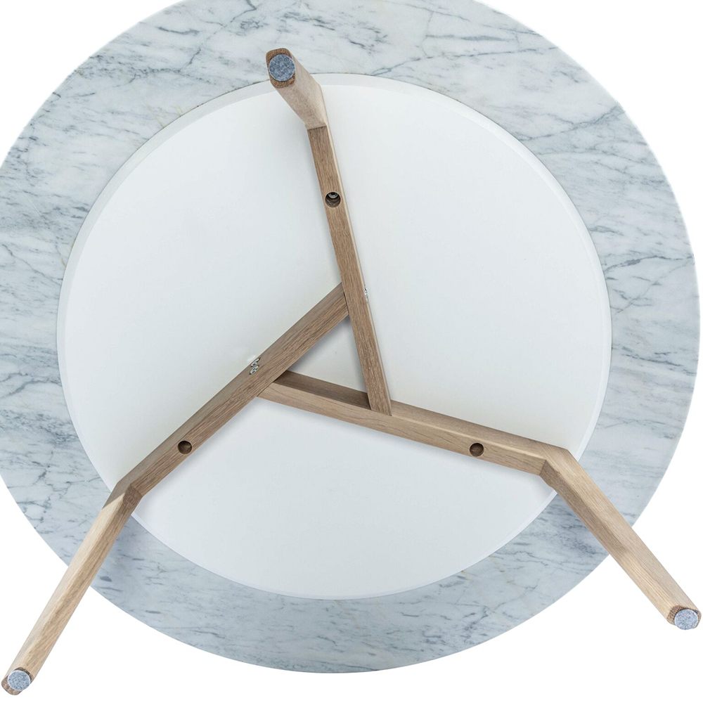 Stella 31" Round Italian Carrara White Marble Coffee Table with Walnut Legs By The Bianco Collection | Coffee Tables | Modishstore - 4