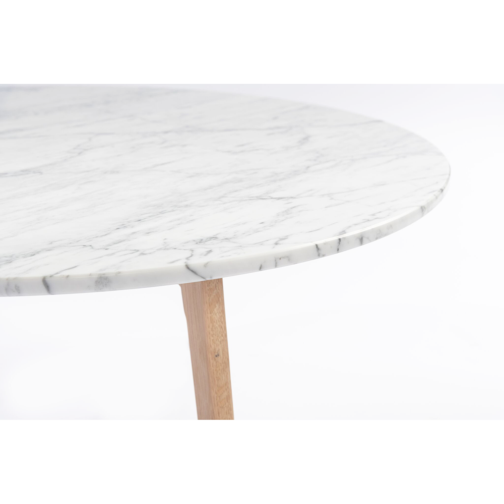 Stella 31" Round Italian Carrara White Marble Coffee Table with Walnut Legs By The Bianco Collection | Coffee Tables | Modishstore - 3