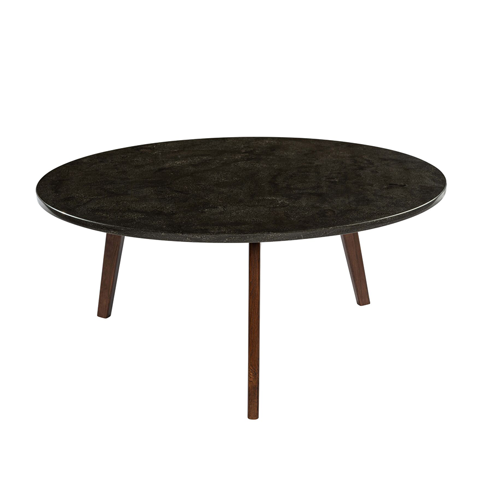 Stella 31" Round Italian Black Marble Coffee Table with Walnut Legs By The Bianco Collection | Coffee Tables | Modishstore - 2