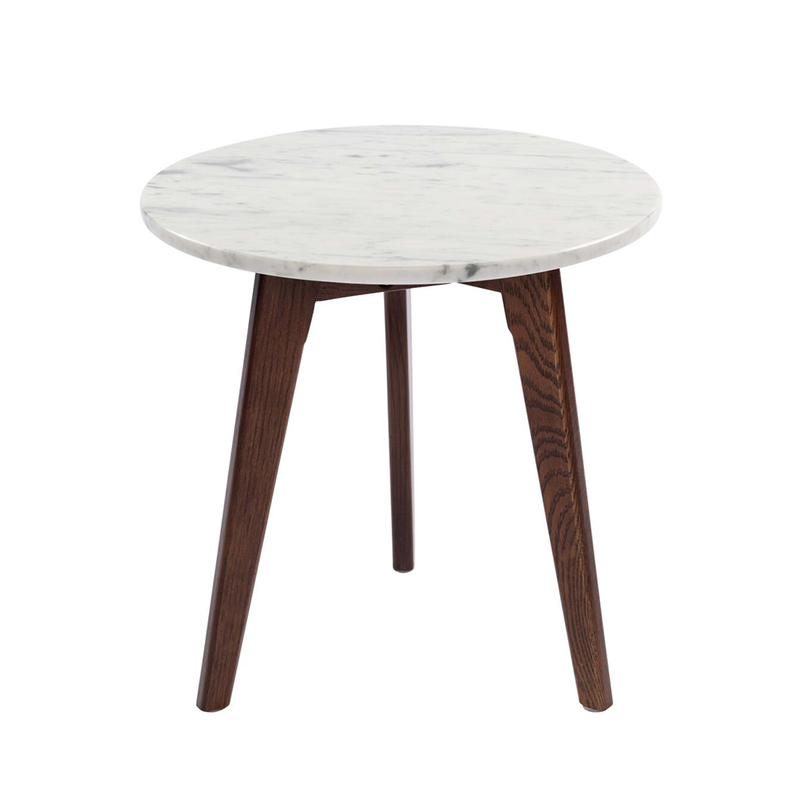 Cherie 15" Round Italian Carrara White Marble Side Table with Walnut Legs By The Bianco Collection | Side Tables | Modishstore - 1