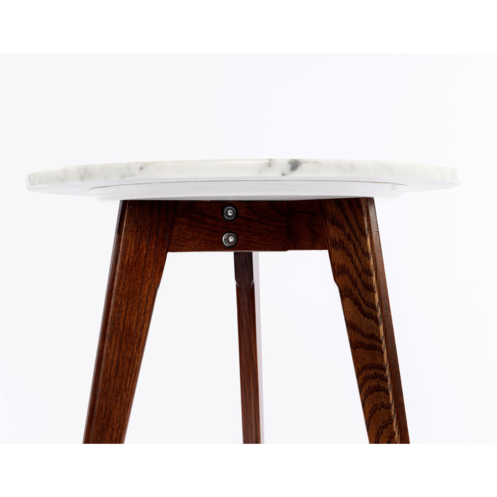 Cherie 15" Round Italian Carrara White Marble Side Table with Walnut Legs By The Bianco Collection | Side Tables | Modishstore - 3