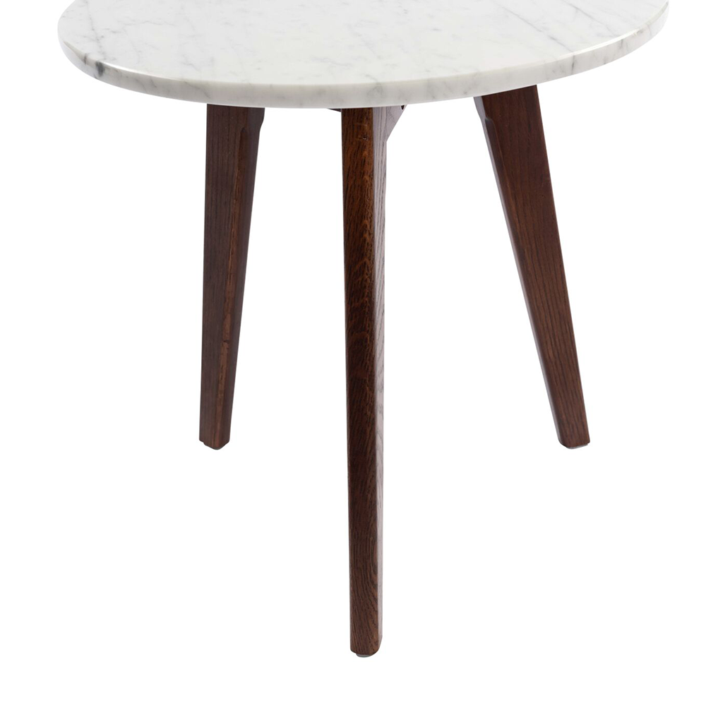 Cherie 15" Round Italian Carrara White Marble Side Table with Walnut Legs By The Bianco Collection | Side Tables | Modishstore - 5