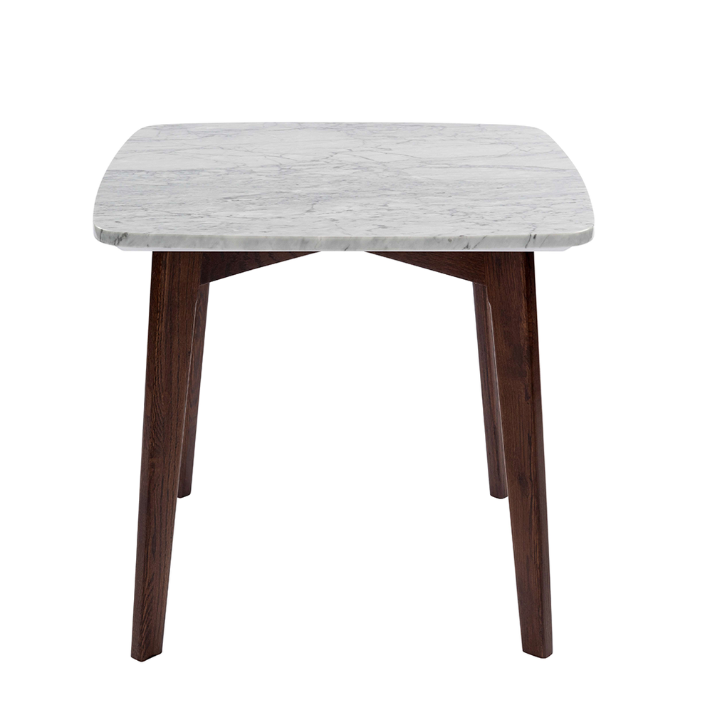 Gavia 19.5" Square Italian Carrara White Marble Side Table with Walnut Legs By The Bianco Collection | Side Tables | Modishstore - 3
