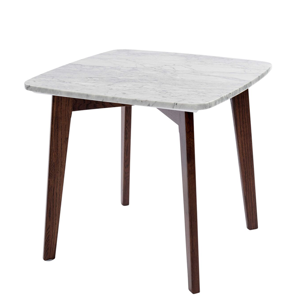 Gavia 19.5" Square Italian Carrara White Marble Side Table with Walnut Legs By The Bianco Collection | Side Tables | Modishstore - 7