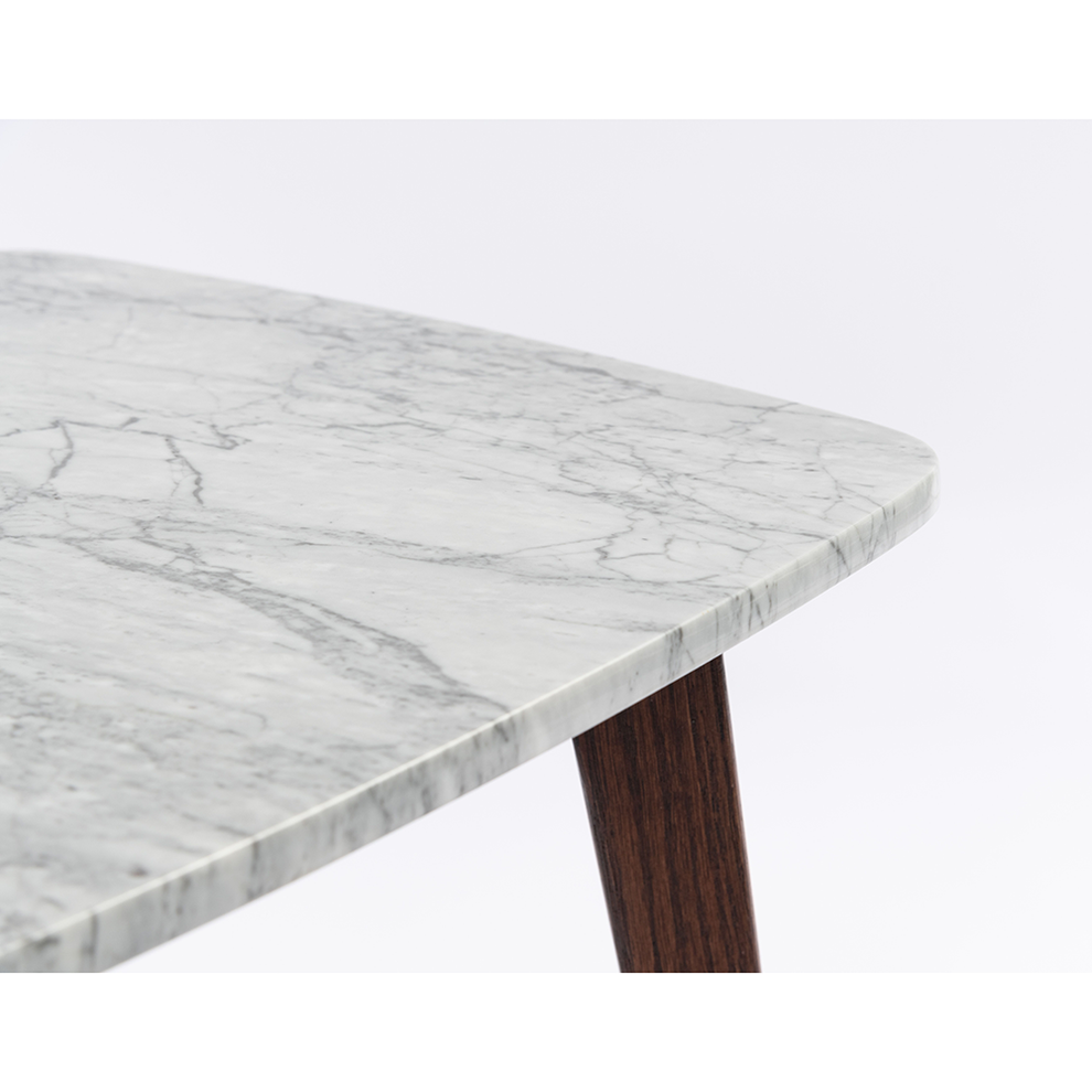 Gavia 19.5" Square Italian Carrara White Marble Side Table with Walnut Legs By The Bianco Collection | Side Tables | Modishstore - 6