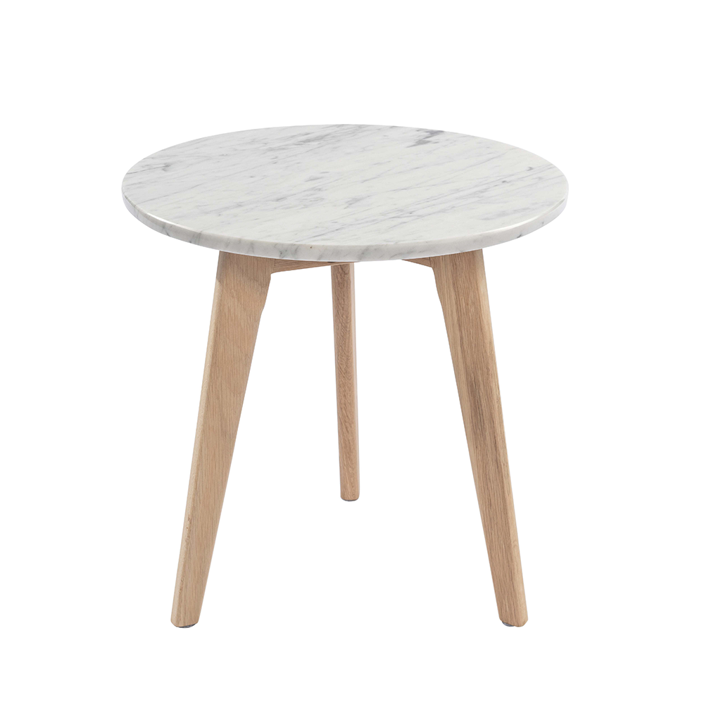 Cherie 15" Round Italian Carrara White Marble Side Table with Oak Legs By The Bianco Collection | Side Tables | Modishstore - 2