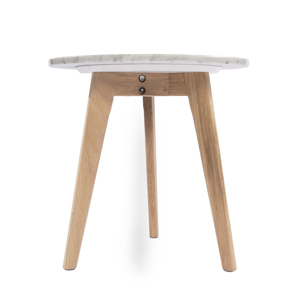 Cherie 15" Round Italian Carrara White Marble Side Table with Oak Legs By The Bianco Collection | Side Tables | Modishstore - 3