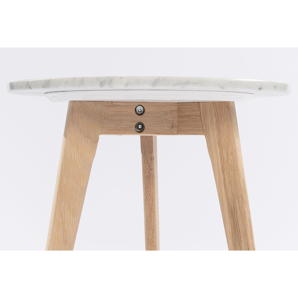 Cherie 15" Round Italian Carrara White Marble Side Table with Oak Legs By The Bianco Collection | Side Tables | Modishstore - 7