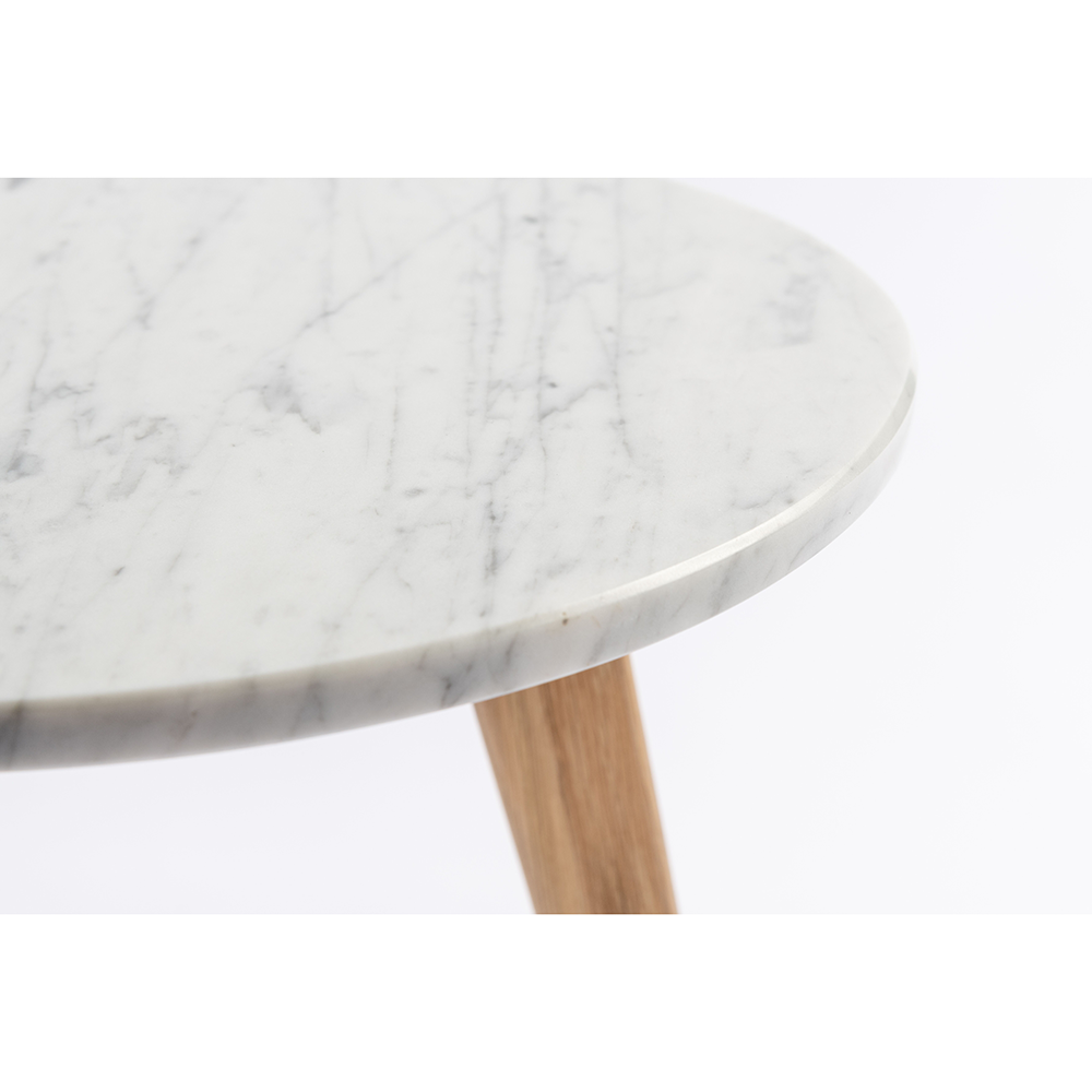 Cherie 15" Round Italian Carrara White Marble Side Table with Oak Legs By The Bianco Collection | Side Tables | Modishstore - 4