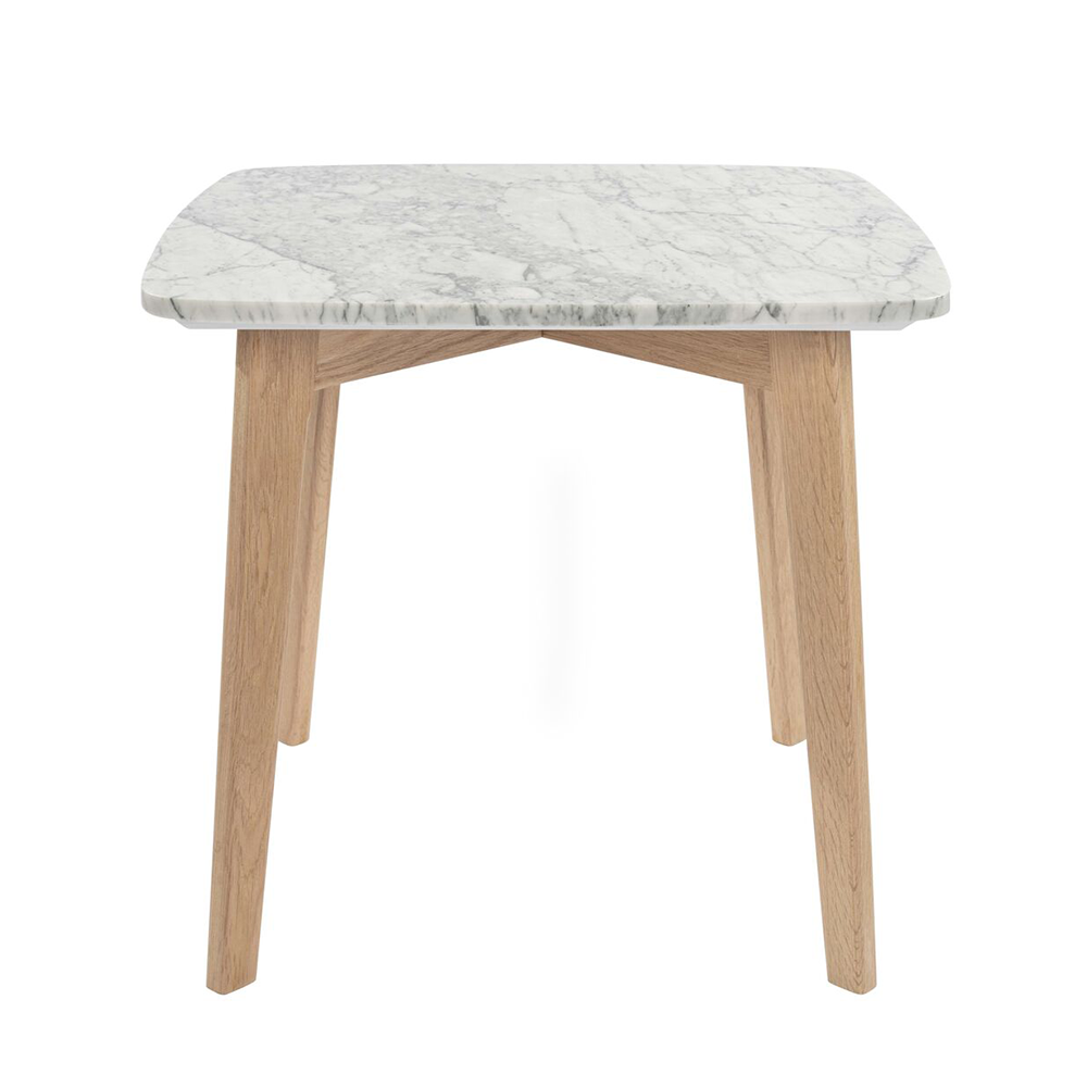 Gavia 19.5" Square Italian Carrara White Marble Side Table with Oak Legs By The Bianco Collection | Side Tables | Modishstore - 1