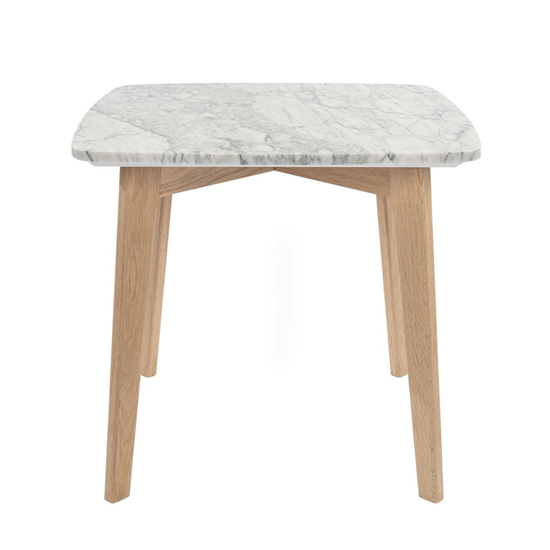 Gavia 19.5" Square Italian Carrara White Marble Side Table with Oak Legs By The Bianco Collection | Side Tables | Modishstore - 1