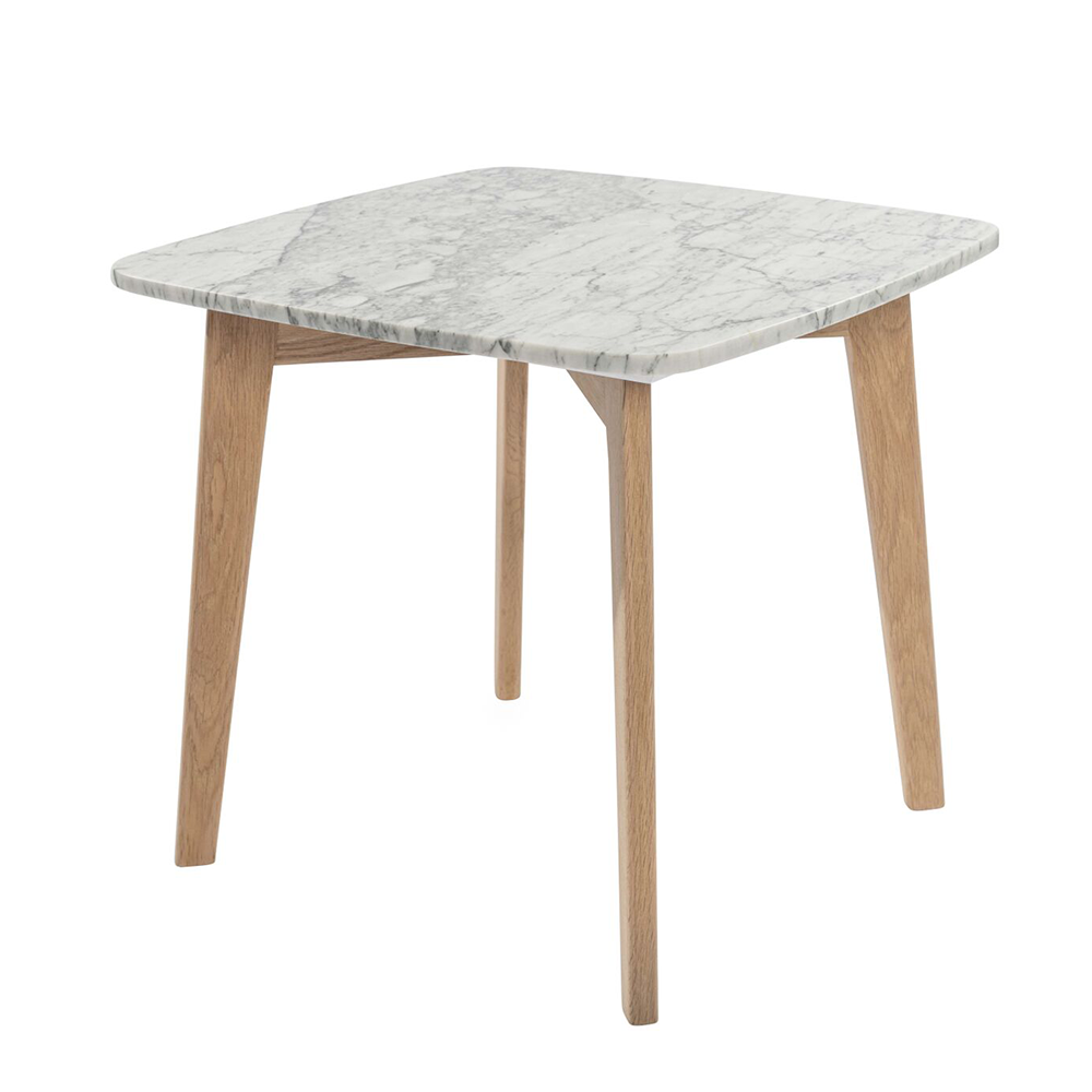 Gavia 19.5" Square Italian Carrara White Marble Side Table with Oak Legs By The Bianco Collection | Side Tables | Modishstore - 2