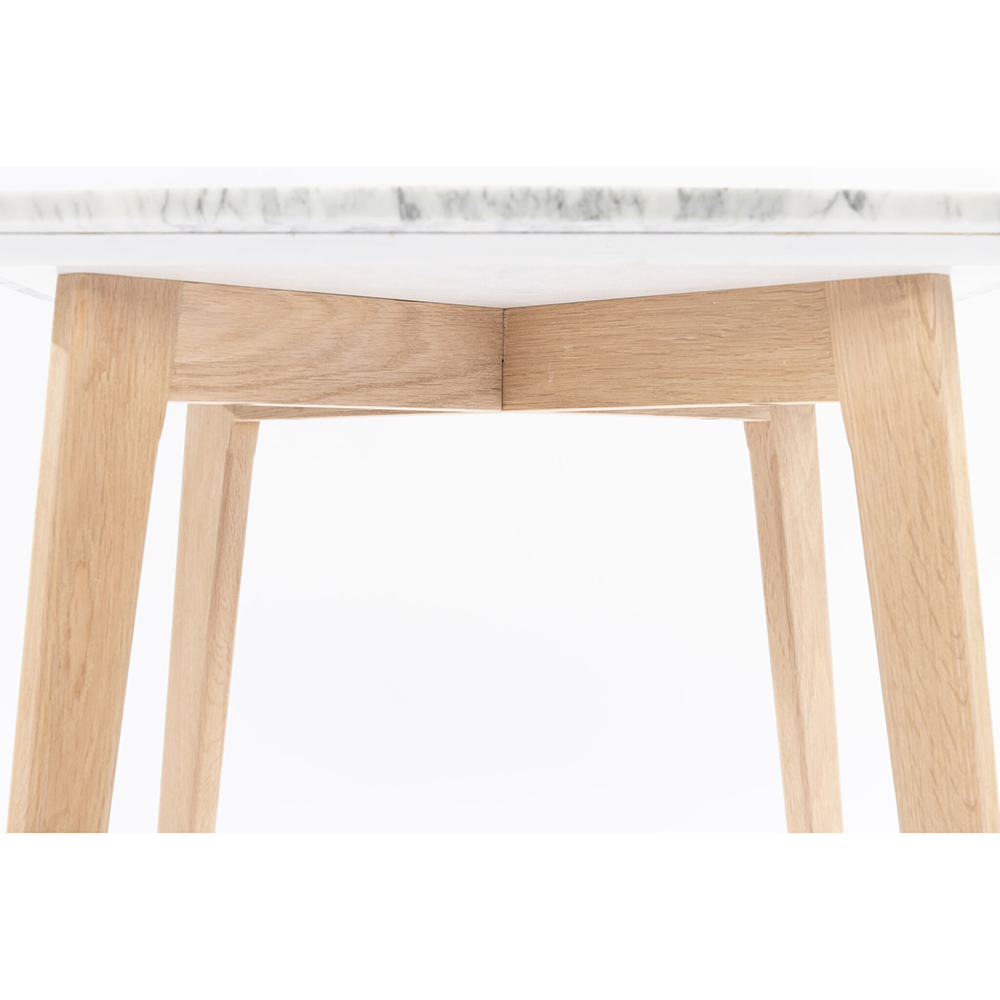 Gavia 19.5" Square Italian Carrara White Marble Side Table with Oak Legs By The Bianco Collection