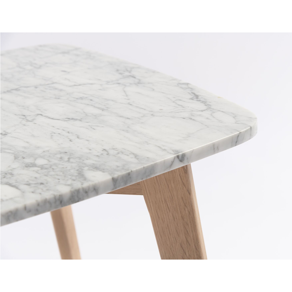 Gavia 19.5" Square Italian Carrara White Marble Side Table with Oak Legs By The Bianco Collection | Side Tables | Modishstore - 5