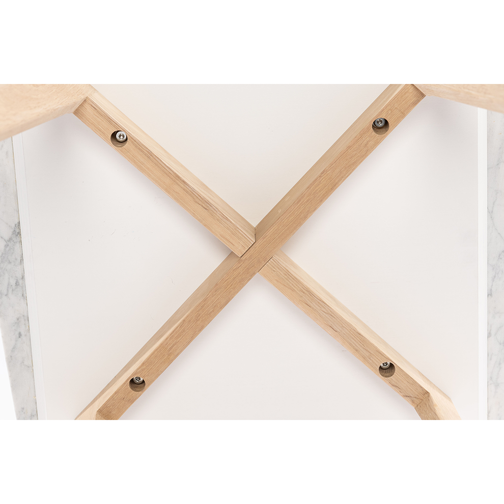Gavia 19.5" Square Italian Carrara White Marble Side Table with Oak Legs By The Bianco Collection | Side Tables | Modishstore - 4