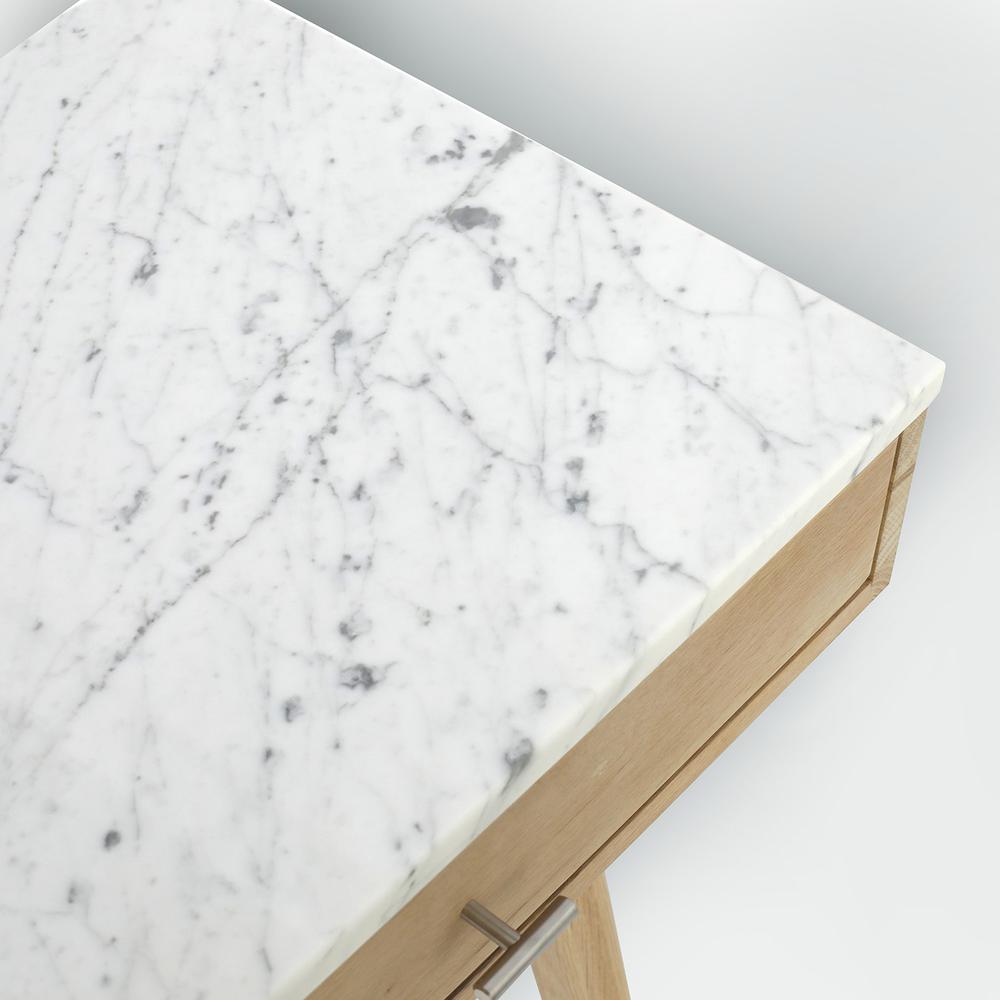 Viola 44" Rectangular Italian Carrara White Marble Writing Desk with Oak Legs By The Bianco Collection | Desks | Modishstore - 5