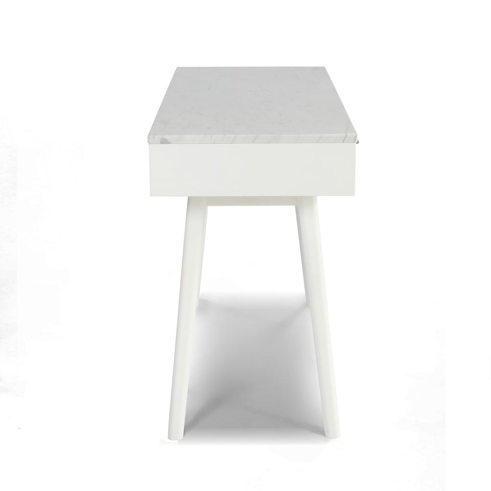 Viola 44" Rectangular White Marble Writing Desk with White Legs, TBC-4103-PT1730-WHT By The Bianco Collection | Desks | Modishstore - 6